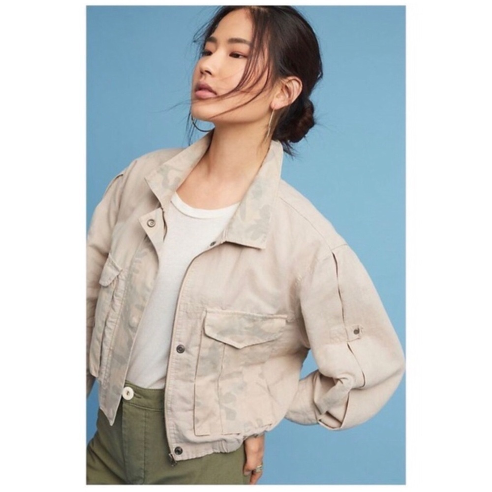 ANTHROPOLOGIE HEI HEI Roman Linen Blend Camo Jacket Size S